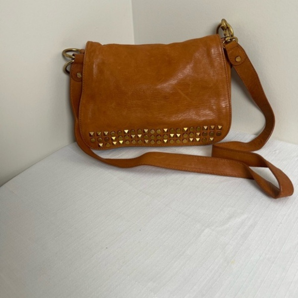 Brown Leather Studded Shoulder Bag